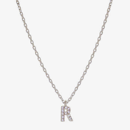 Sparkle Allure Initial Womens Cubic Zirconia Pure Silver Over Brass 16 Inch Pendant Necklace, One Size, R