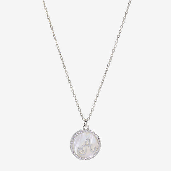 Sparkle Allure Initial Cubic Zirconia Pure Silver Over Brass 16 Inch Link Round Pendant Necklace
