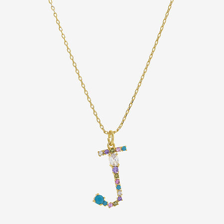 Sparkle Allure Initial Womens Multi Color Cubic Zirconia 14K Gold Over Brass 16 Inch Pendant Necklace, One Size, J