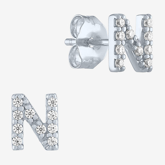 Diamond Addiction Intial "N" Diamond Accent Lab Grown White Diamond Sterling Silver Stud Earrings