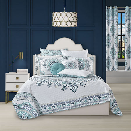 Queen Street Afton Medallion Reversible Quilt Set, One Size, Blue