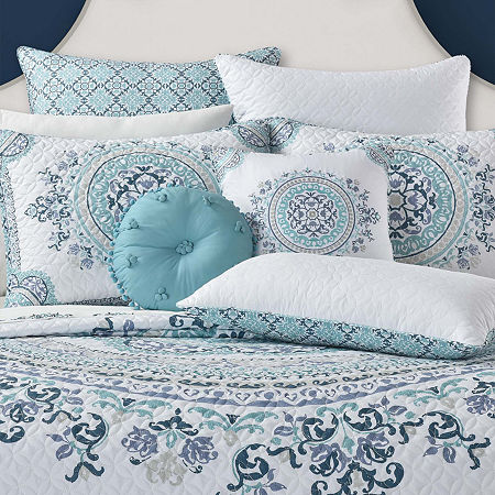 Queen Street Afton Medallion Reversible Quilt Set, One Size, Blue