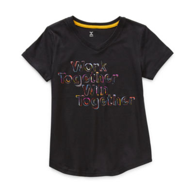 Xersion Little & Big Girls V Neck Short Sleeve Graphic T-Shirt
