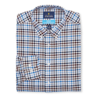 Stafford All Season Coolmax Oxford Mens Button Down Collar Long Sleeve Stretch Fabric Wrinkle