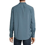St. John's Bay Mens Slim Fit Long Sleeve Gingham Button-Down Shirt