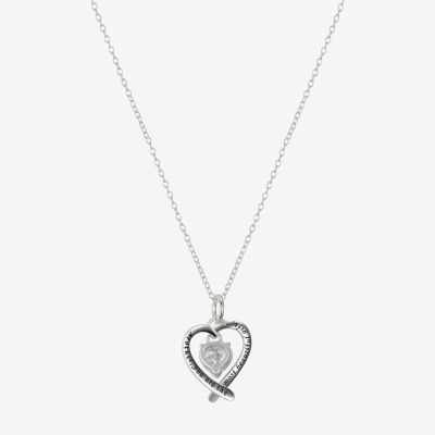 Footnotes Cubic Zirconia Sterling Silver 16 Inch Link Heart Pendant Necklace