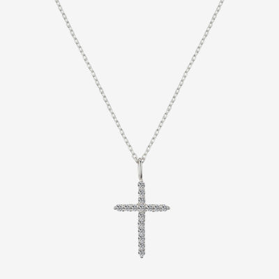 Footnotes Cubic Zirconia Sterling Silver 16 Inch Link Cross Pendant Necklace