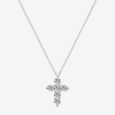 Footnotes Cubic Zirconia Sterling Silver 16 Inch Link Cross Pendant Necklace