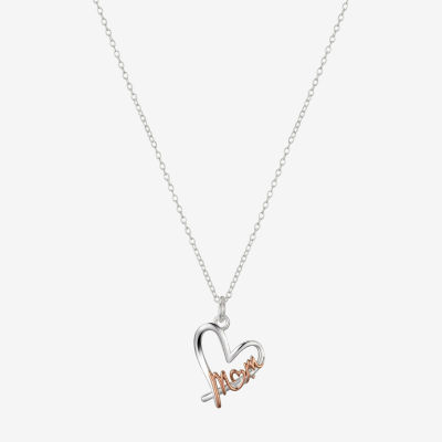 Footnotes Mom Sterling Silver 16 Inch Link Heart Pendant Necklace
