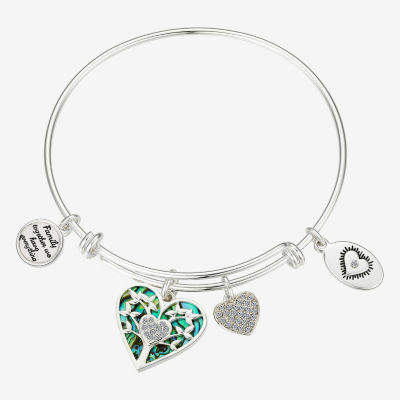 Footnotes Family Stainless Steel Semisolid Heart Bangle Bracelet