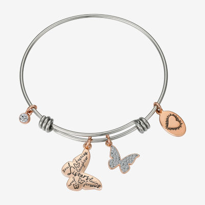Footnotes Sisters Stainless Steel Semisolid Butterfly Bangle Bracelet
