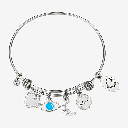 Footnotes Believe Womens Stainless Steel Evil Eye Heart Moon Bangle Bracelet