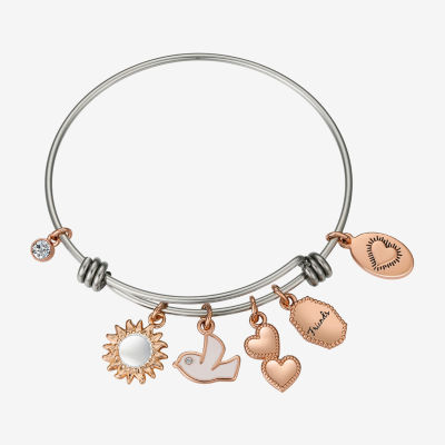 Footnotes Friends Bird Stainless Steel Semisolid Heart Star Bangle Bracelet