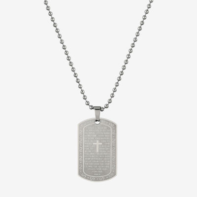 J.P. Army Mens Jewelry Father Prayer Stainless Steel 24 Inch Box Cross Dog Tag Pendant Necklace