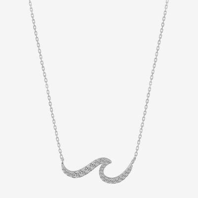 Footnotes Wave Cubic Zirconia Sterling Silver 16 Inch Link Pendant Necklace