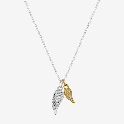 Footnotes Cubic Zirconia Sterling Silver 16 Inch Link Wing Pendant Necklace