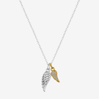 Footnotes Cubic Zirconia Sterling Silver 16 Inch Link Wing Pendant ...