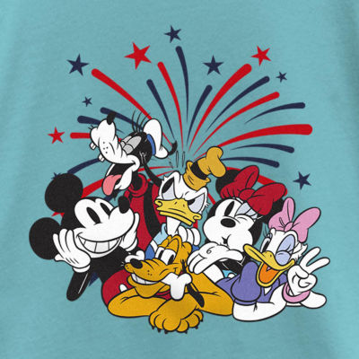 Disney Collection Family Americana Little & Big Girls Crew Neck Mickey and Friends Short Sleeve Graphic T-Shirt