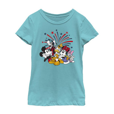 Disney Collection Family Americana Little & Big Girls Crew Neck Mickey and Friends Short Sleeve Graphic T-Shirt