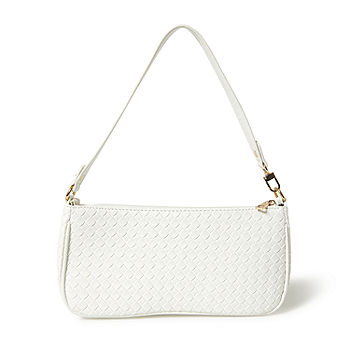 Forever 21 Faux Leather Basketweave Shoulder Bag, Color: White