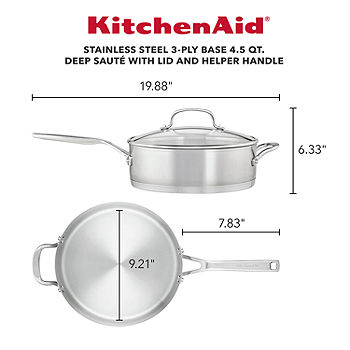 KitchenAid 10 Stainless Skillet Oven Safe Sauce Stir Fry Saute Chef Pan Lid