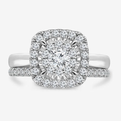 (I / I1) Womens 1 CT. T.W. Lab Grown White Diamond 10K Gold Cushion Solitaire Engagement Ring