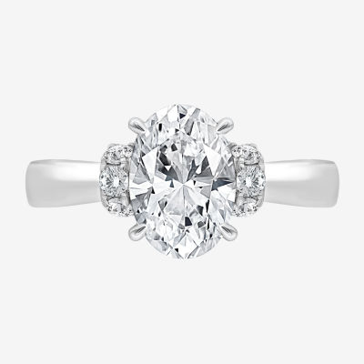 (I / I1) Womens 3 CT. T.W. Lab Grown White Diamond 10K Gold or 14K Oval Solitaire Engagement Ring