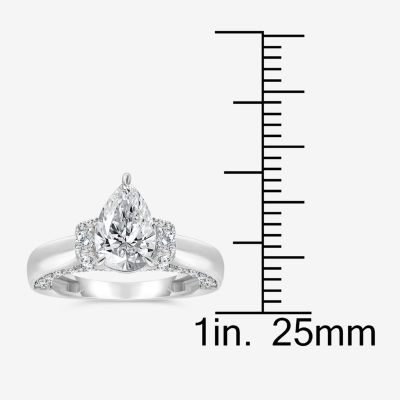 (I / I1) Womens 3 CT. T.W. Lab Grown White Diamond 10K Gold or 14K Pear Solitaire Engagement Ring