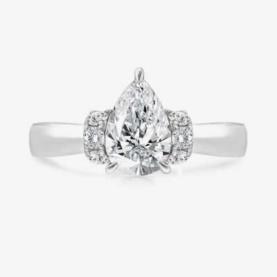 (I / I1) Womens 3 CT. T.W. Lab Grown White Diamond 10K Gold or 14K Pear Solitaire Engagement Ring