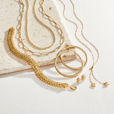 Womens 10K Gold Hollow Link Chain Bracelet