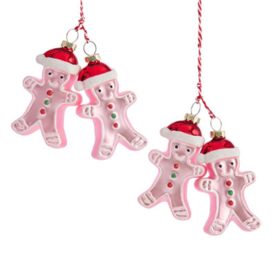 North Pole Trading Co. Pink Double Gingerbread Men Set 2-pc. Christmas Ornament