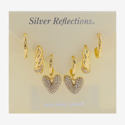 Silver Reflections Womens Cubic Zirconia 10K Gold Over Brass Heart 3 Pair Earring Set