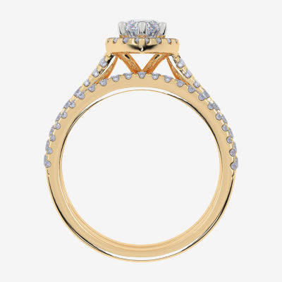 (G / Vs2-Si1) Womens 1 CT. T.W. Lab Grown White Diamond 10K Gold Marquise Side Stone Halo Bridal Set