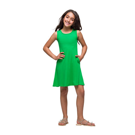 24sevenkid Big Kid Girls Sleeveless A-Line Dress, Large, Green