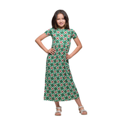 24seven Comfort Apparel Big Girls Short Sleeve Floral Maxi Dress