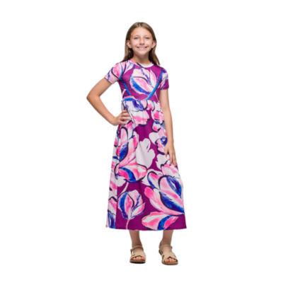 24seven Comfort Apparel Big Kid Girls Short Sleeve Floral Maxi Dress