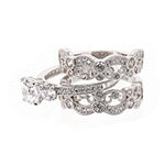 DiamonArt® Cubic Zirconia Sterling Silver Vintage-Style Bridal Ring and Guard Set