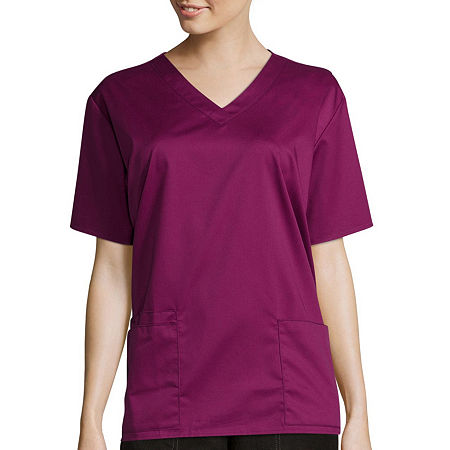 Wink Wonderwork Womens V Neck Tag Free Short Sleeve Scrub Top, Small, Purple