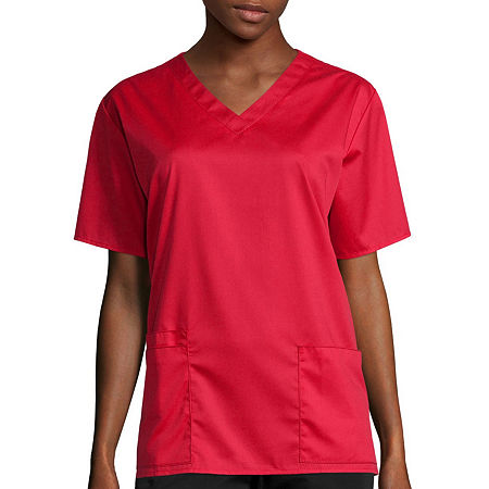 Wink Wonderwork Womens V Neck Tag Free Short Sleeve Scrub Top, Xx-small, Red