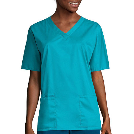 Wink Wonderwork Womens V Neck Tag Free Short Sleeve Scrub Top, Medium, Blue