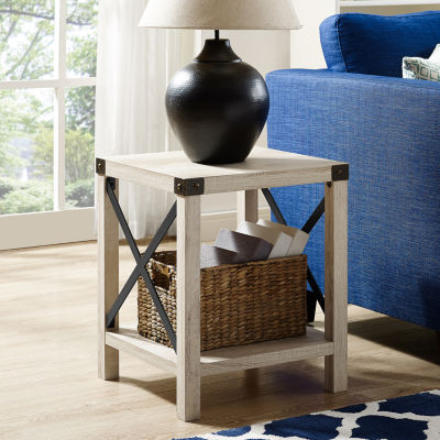 Farmhouse Rustic Wood Square Side Table