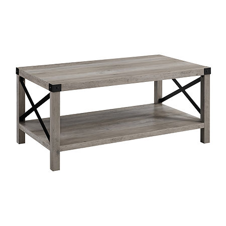 Metal X Rustic Wood Coffee Table, One Size, Gray