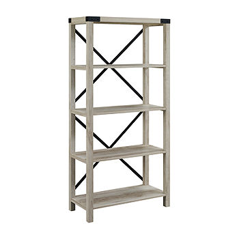 Fabulaxe Industrial 5 Shelf Wood And Metal Etagere Rustic Bookcase Free  Standing Bookshelf : Target