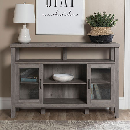 Farmhouse Highboy Glass Door Tv Console, One Size, Gray