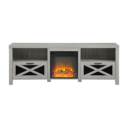 Rustic Open Shelf 70 Fireplace TV Stand, One Size, Gray