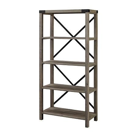 Farmhouse Metal Accented Wood Bookcase, One Size, Gray