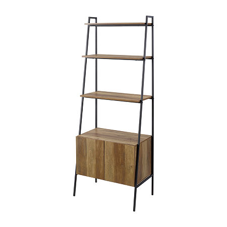 Modern Ladder Shelf-Cabinet Bookcase, One Size, Brown