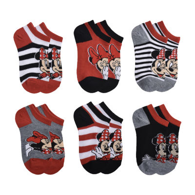 Little & Big Kid Girls Multi-Pack 6 Pair Minnie Mouse No Show Socks