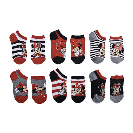 6 Pair No Show Socks Girls Minnie Mouse, Small, White