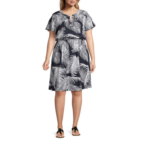 Liz Claiborne Short Sleeve Floral A-Line Dress Plus